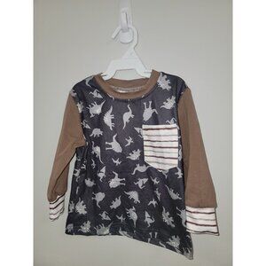 Dinosaur Print 3T Long Sleeve Shirt With Pocket For Kids